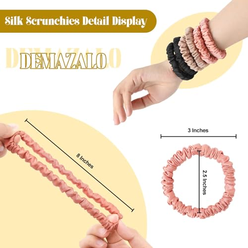 6Pcs Silk Hair Ties 100% Pure Mulberry Silk Scrunchies for Women Girls | No Hair Crease, Anti Frizz, Gentle Hold, No Damage, Black Brown Pink - color: Black&Brown&Pink