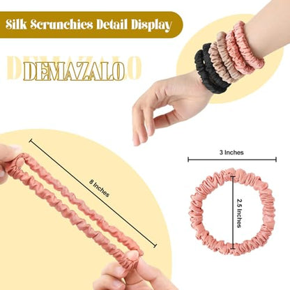 6Pcs Silk Hair Ties 100% Pure Mulberry Silk Scrunchies for Women Girls | No Hair Crease, Anti Frizz, Gentle Hold, No Damage, Black Brown Pink - color: Black&Brown&Pink