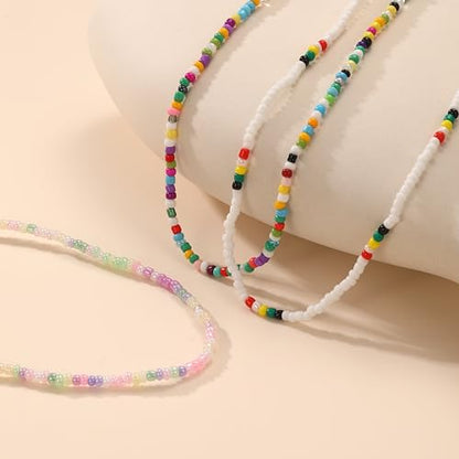 ZLP 3 pcs Small Beaded Necklaces – Colorful Choker Necklaces for Women, Cute Boho Summer Jewelry Beach Jewelry for Women