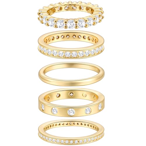 Gold Rings for Women Non Tarnish, 14k Gold Plated Dainty Stacking Cubic Zirconia Thumb Rings, Gold Knuckle Women Rings Set Jewelry Size 5-10 - color: gold-1