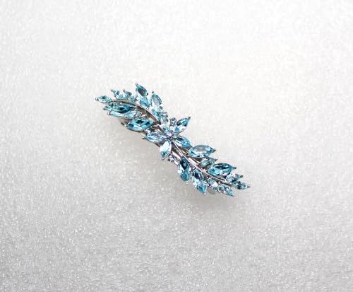 Faship Aqua Rhinestone Crystal Small Floral Hair Barrette Clip - color: Aqua