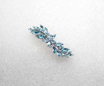 Faship Aqua Rhinestone Crystal Small Floral Hair Barrette Clip - color: Aqua