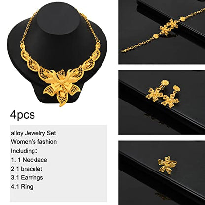 indian Women Jewelry Necklace Set african Dubai Bride Wedding Prom Fashion Jewelry 24K Gold Plated Necklace Bangles Rings Earrings - color: S-58