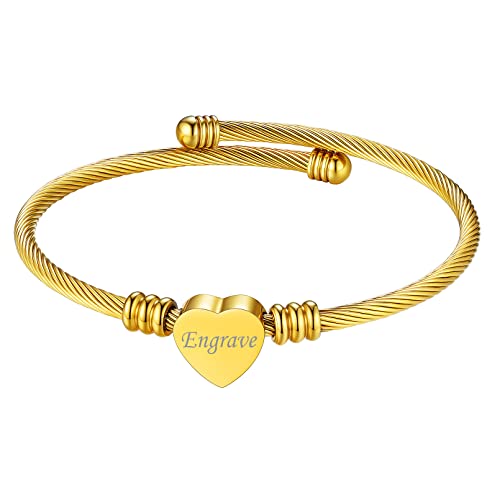 Custom4U Personalized Cuff Bracelets for Women Custom Name Bangle Bracelet | Inspirational Words Text Any Message Engraved Memory Jewelry Customized Gifts for Women BFF (Gift Box) - color: 5.1-Gold Color