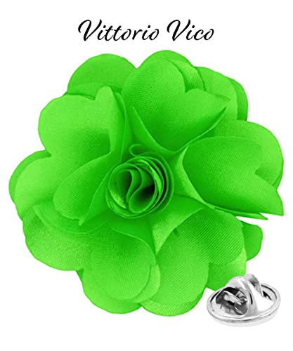 Premium Men's Formal Solid Color Flower Lapel Pin - Boutonniere for Men, Brooch Pin - color: Lime