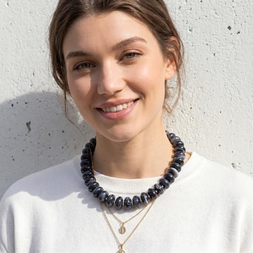 Elegance 11 designs Colorful Chunky Beaded Necklace for Women,Thick Acrylic Disc Bead Choker Statement Necklace Cute Trendy Necklaces Jewelry Gifts for Women - color: Black