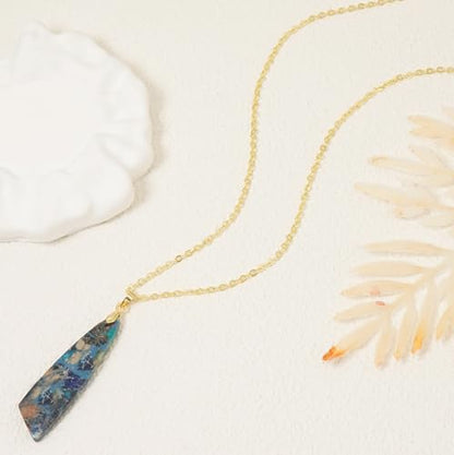 Nature Stone Necklaces for Women Boho Pendant Necklace 18K Gold Chain Necklaces - color: Blue Gold
