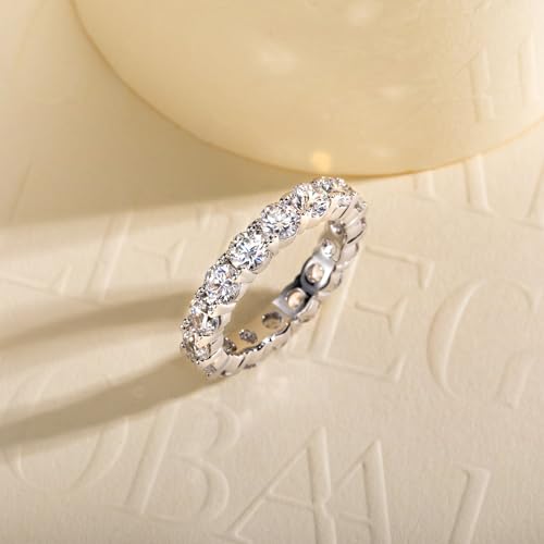 Cubic Zirconia Eternity Band Ring Round Cut/Cushion Cut 5A Grade D Color Simulant Diamond CZ Wedding Band Promise Anniversary Ring for Women - color: Round Cut