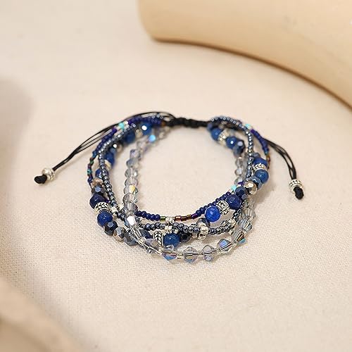 Boho Braided Beaded Ankle Bracelets Handmade Adjustable Beach Wrap Bracelet Draw String Anklets Bracelets Gifts for Women - color: Blue