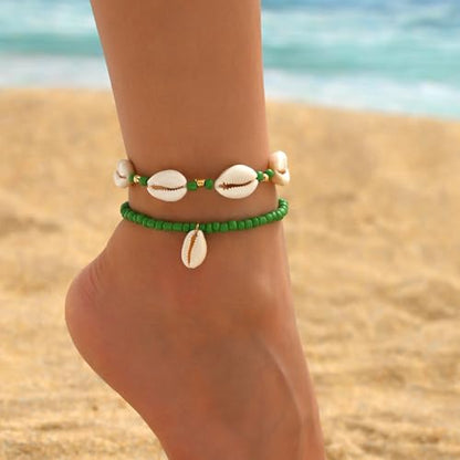 INENIMARTJ Puka Shell Anklets Bracelet for Women Colorful Shell Beaded Anklet Summer Ocean Hawaiian Beach Foot Jewelry Mermaid Seashell Anklets Jewelry for Women - color: green