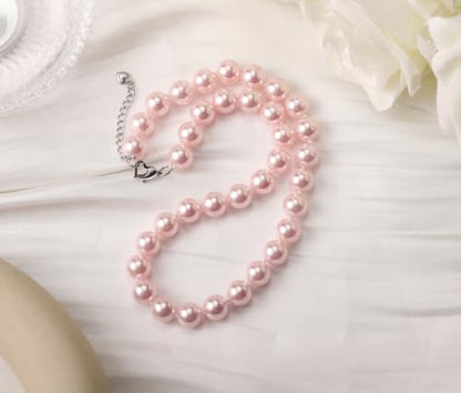 10mm Faux Pearl Necklace & Earrings Set, Elegant Jewelry for Women | Glass material, handmade product, Daily wear, Holiday gift - color: Pink