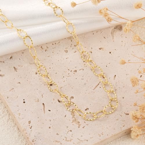 GTVOODX 16.4 Feet Gold Stainless Steel Chains for Jewelry Making | Textured Cable Link Chain Spool for DIY Women Necklace Bracelet Jewelry Making Supplies with Lobster Clasps Jump Rings - color: Gold Textured Chains