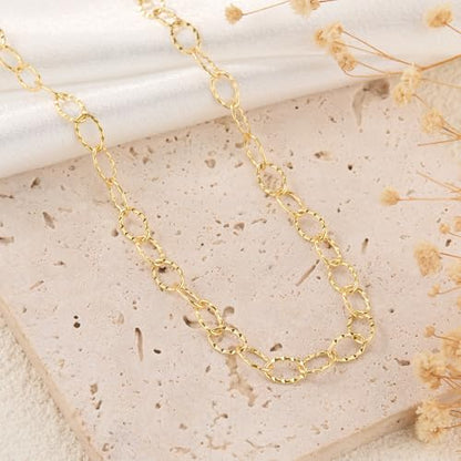 GTVOODX 16.4 Feet Gold Stainless Steel Chains for Jewelry Making | Textured Cable Link Chain Spool for DIY Women Necklace Bracelet Jewelry Making Supplies with Lobster Clasps Jump Rings - color: Gold Textured Chains