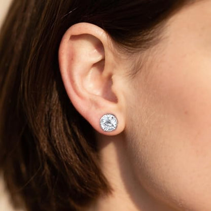 Round Cubic Zirconia Earrings Stud 8mm CZ Studs Earrings Hypoallergenic Princess Cut Earrings 925 Sterling Silver Post Studs Earrings for Women