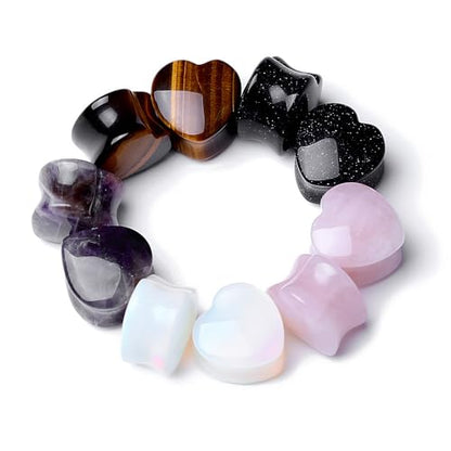 2 Pcs Stone Ear Gauges Earrings Heart-shaped Ear Gauges Plugs Jewelry 6mm(2g) - color: StyleC, size: 16mm(5/8")