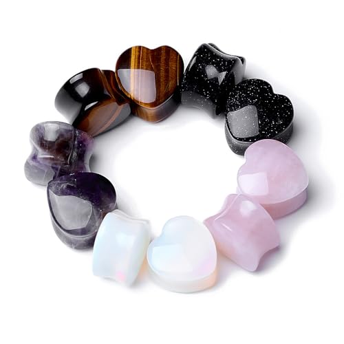 2 Pcs Stone Ear Gauges Earrings Heart-shaped Ear Gauges Plugs Jewelry 6mm(2g) - color: StyleA, size: 10mm(00g)