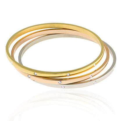 Women's Stackable Set of 3 CZ Cubic Zirconia Bangles Bracelets - color: Tri-color