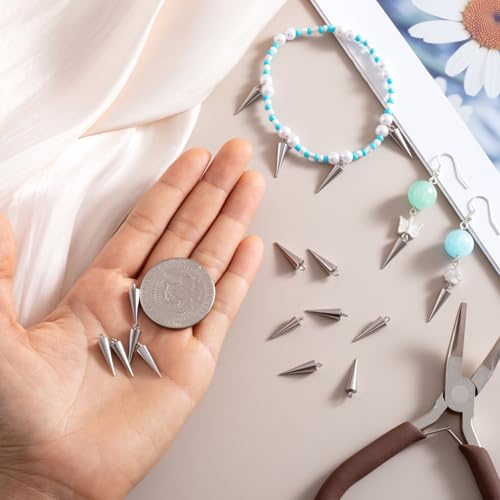 Cone Charm, Punk Style Spike Pendants with Small Hole, Glossy Gothic Dangle Cone Pendants Charm - color: Silver,Stainless Steel,25pcs,0.71"