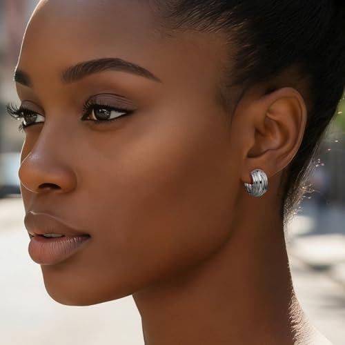925 Sterling Silver Hoop Earrings for Women Chunky Small Huggie Earrings | Hypoallergenic Lightweight Huggy Earrings Crafted with 925 Sterling Silver Posts Fashion Jewelry Gifts - color: Silver Chunky Huggie Earrings