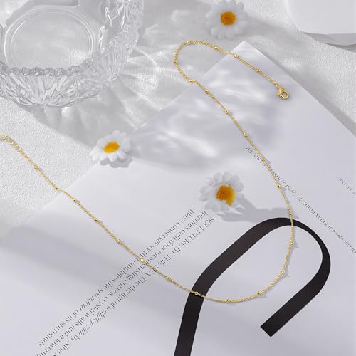 Turandoss Gold Layered Necklaces for Women Dainty 14K Gold Plated Chain Set | Stack Cuban Link Chain Necklace Personalized Lip Satellite Flat Curb Link Necklaces for Women Trendy Set - color: Satellite Chain