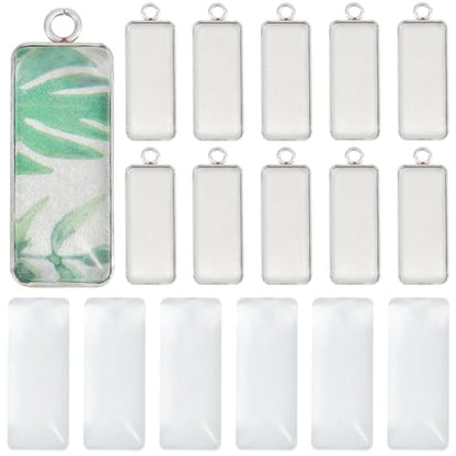 SUNNYCLUE 1 Box 80Pcs Pendant Trays Set Small Rectangle Stainless Steel Bezel Tray Pendant Cabochon Settings Cabochon Blanks Bezels for Jewelry Making Charms DIY Earrings Bracelets - color: Rectangle Stainless Steel Cabochon Settings