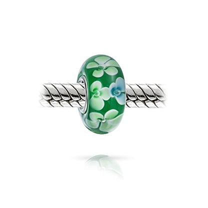 Bling Jewelry .925 Sterling Silver Murano Glass Floral Blue Green Pink Red Black White Flower Spacer Charm Bead For Women Teen for Bracelet - color: Green Set