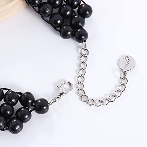 Coiris Boho African Wooden or Acrylic Beaded Bib Statement Necklace Strands Layered Cluster Chunky Collar Choker Wood Necklace for Women Fashion Costume Jewelry - color: N0065-Black