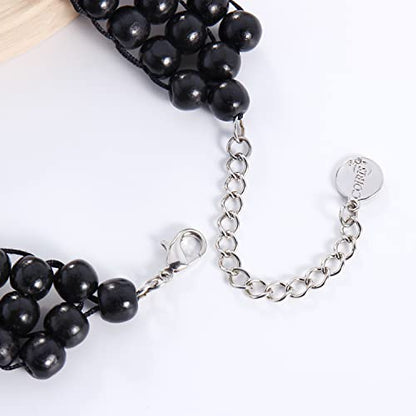 Coiris Boho African Wooden or Acrylic Beaded Bib Statement Necklace Strands Layered Cluster Chunky Collar Choker Wood Necklace for Women Fashion Costume Jewelry - color: N0065-Black