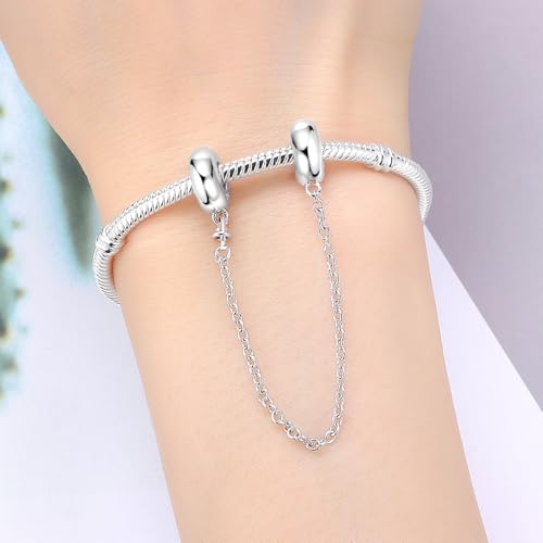 Spacer Stopper Beads for Bracelets & Necklaces, 925 Sterling Silver Beads | Smooth & Pave Cubic Zirconia (White, Blue, 18K Gold Plated) | Anti-Slide Separator Charms S925 Women Jewelry - color: Safety Chain Silver simple