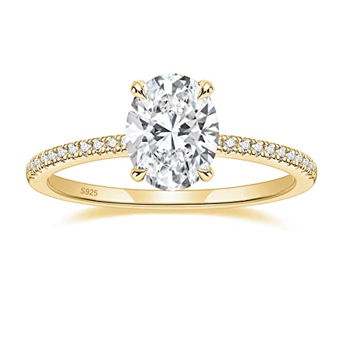 EAMTI 1/2/3/4.5CT 925 Sterling Silver Engagement Rings Oval Cut Cubic Zirconia CZ Wedding Promise Rings for Her Stunning Wedding Bands for Women Size 3-11 - color: Gold-3CT