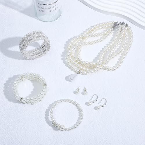 NEWITIN 23 Pieces Pearl Jewelry Set for Women Prom Costume Accessories | Hypoallergenic, Faux Pearl Necklaces Earrings Bracelets, Costume Jewelry Set for Wedding Birthday Bridal Shower Party