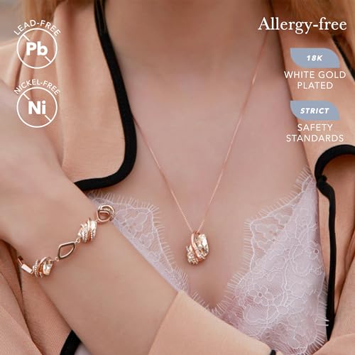 Leafael Wish Stone Pendant Necklace with Birthstone Crystal, 18K Rose Gold Plated/Silvertone, 18" + 2" - color: 104-April-Clear White-Rose Gold Plated