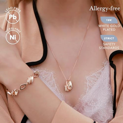 Leafael Wish Stone Pendant Necklace with Birthstone Crystal, 18K Rose Gold Plated/Silvertone, 18" + 2" - color: 104-April-Clear White-Rose Gold Plated