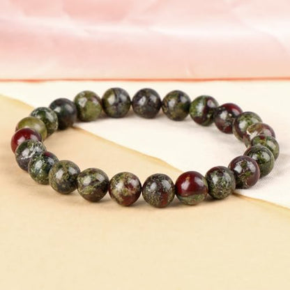 LPBeads Handmade Natural Gemstone Stretch Elastic Bracelet Healing Crystal Round Stone Beads Jewelry Gifts for Women Men - color: Dragon Bloodstone, size: 8mm
