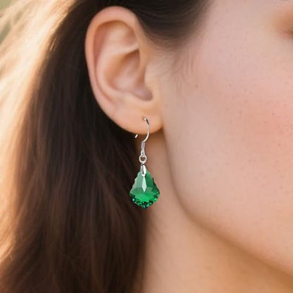 Austrian Crystal Baroque Drop Dangle Earrings for Women 925 Sterling Silver Hook Hypoallergenic Jewelry - color: Emerald