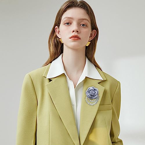 Wool Camellia Flower Pearl Tassel Brooches Pins Delicate Flowers Brooch Classic for Wedding Party Dance Banquet for Women Dainty Elegant Lapel Pins Dress Suit Accessories - color: Grey
