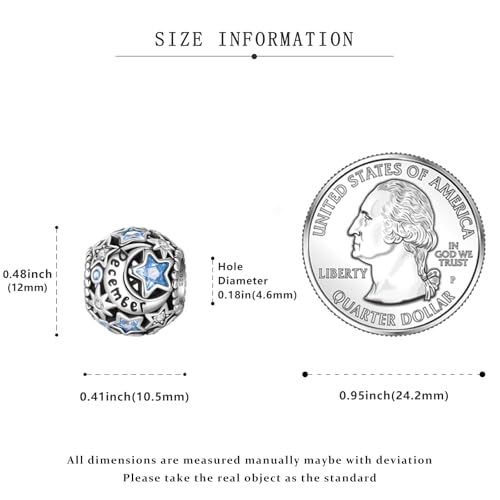 925 Sterling Silver Birthstone Star & Moon Bead Charms with Cubic Zirconia | 12 Months Birthstones, Compatible with Pandora & European Bead Charms Bracelets,Celestial Birthday Jewelry Gift for Women - color: December Birthstone Charm