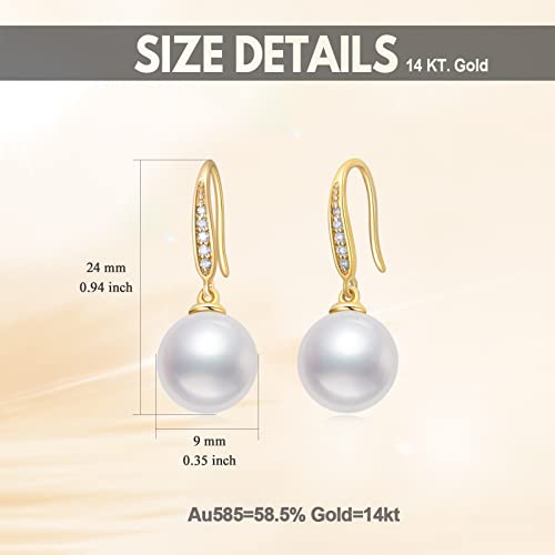 14K Gold Natural Diamond Pearl Earrings and Necklace (with 14k Gold Box Chain), Fine Jewelry for Her
