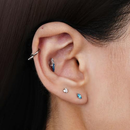 1PC Tragus Conch Helix Flat Labret Piercing Jewelry 16G 6mm 8mm - ASTM F136 Titanium Cartilage Earring Flatback Stud, Implant Grade Internally Threaded Hypoallergenic Body Jewelry (Clear CZ) - color: Blue Marquise CZ - Tit