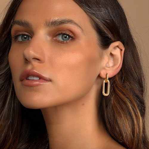 Gold Hoop Earrings for Women Trendy, 14K Gold Plated Huggie Earrings - color: Paperclip