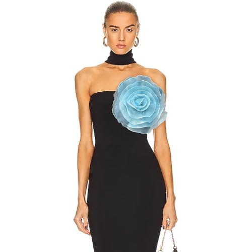 10inch Extra Large Flower Brooch Pin for Women Fashion Dainty Organza Satin Fabric Big Camellia Brooches Lapel Pins Wedding Dance Party Dress Accessories Exaggerated Jewelry Gift - color: 10 inch Blue
