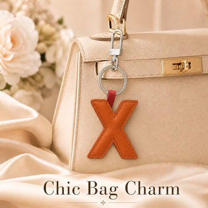 Initial Letter Keychain,Stainless Steel,Colorful Faux Leather Keyring for Backpack,Purse,Car Keys,Gift for Men Women - color: X