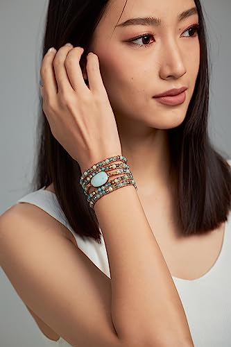 Bracelet for Women – Handmade Vegan Boho Natural Stone Layered Bracelet, Thailand Bohemian Stackable Beaded Wrap Bracelets, Summer Hippie Bracelet Stack, Fashion Jewelry Gifts - color: A24-Amazonite