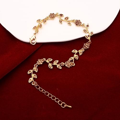 Austrian Crystal Rhinestone Choker Necklace Dangle Earring Link Bracelet Jewelry Set for Brides Bridesmaid Prom Costume Accessories for Women - color: En001-Champagne-Gold Plated