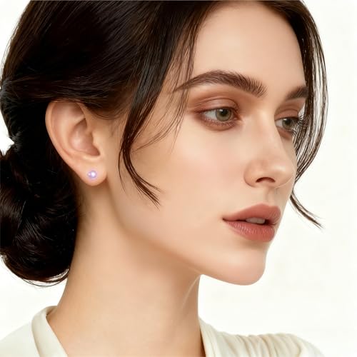 Light Pink Faux Pearl Stud Earrings, S925 Silver Posts Hypoallergenic for Women - size: 8mm