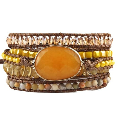 Women Wrap Bracelet Boho Natural Jasper Crystal Stone Beads Strand Bracelets - color: Style 19-Yellow