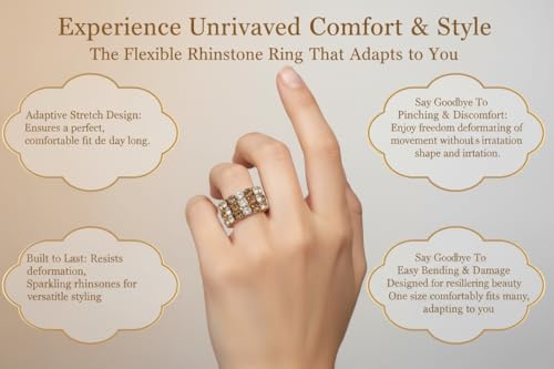 Sparkling Rhinestone Ring Set Trendy Elastic Rhinestone Crystal Stretch Ring Stackable Jewelry for Women Girls - color: 3 Rows Ring-Golden+White+Crystal Yellow