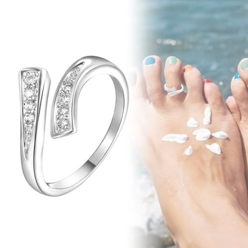 Toe Ring for Women Cute Adjustable Big Toe Rings Non-Tarnish Diamond Jewelry Waterproof Stainless Steel Toe Rings Plated Triple Moonstone Snake Knot Simple Band - color: Silver