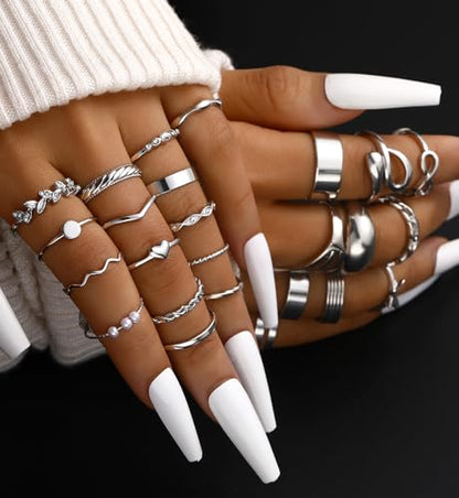 iF YOU 25 Pcs Gold Stackable Ring Set for Women, Chunky Knuckle Finger Midi Rings, Silver Simple Stacking Cute Rings Pack Trendy Stuff Jewelry Gift - style: 25 Silver chunky-size 4-8.5