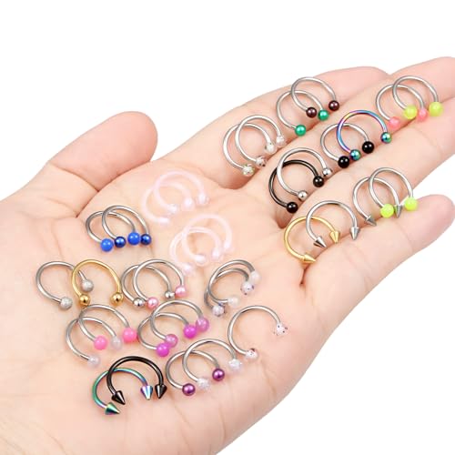 36-40Pcs 16G Surgical Steel Nose Septum Rings Piercing Jewelry Horseshoe Cartilage Helix Tragus Earring Hoop Eyebrow Lip Hoop Retainer for Women Men 8mm 10mm - color: 35pcs